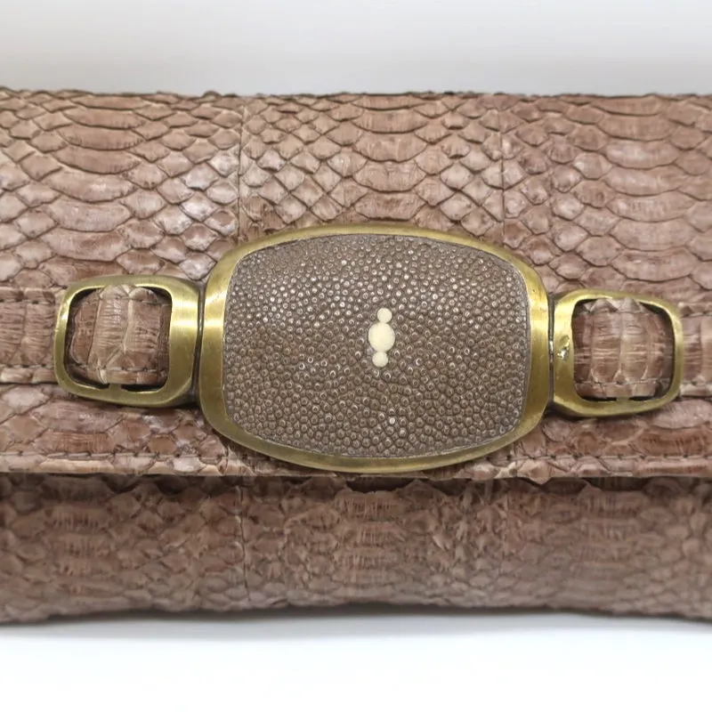 R&Y Augousti Clutch Brown Snakeskin & Stingray Evening Bag