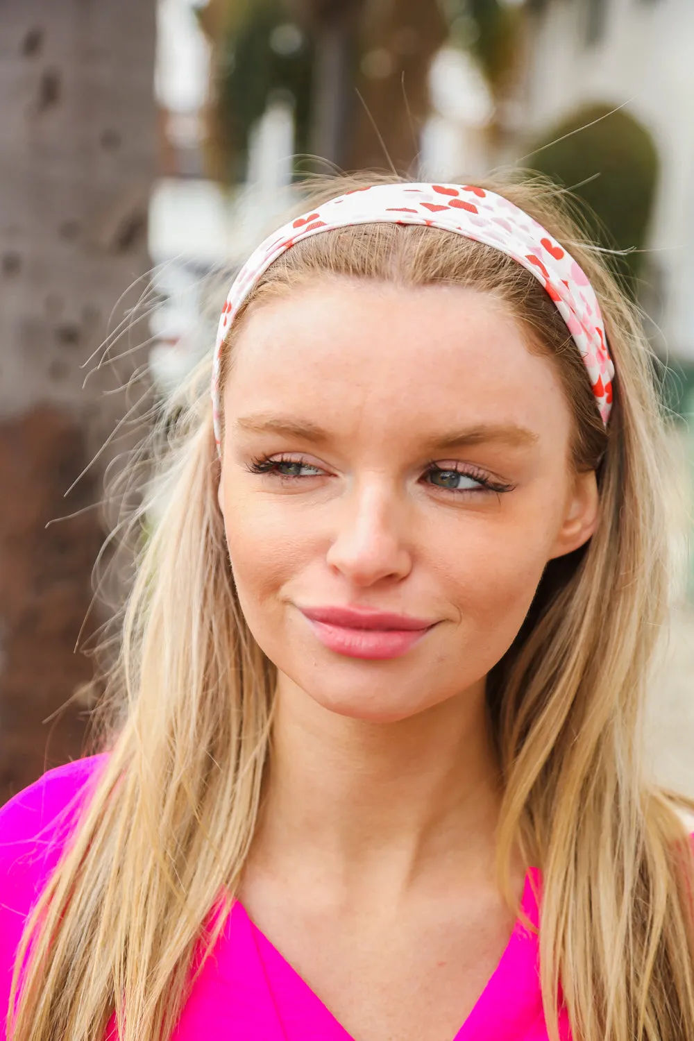 Red & Pink Heart Print Stretchy Twist Headband