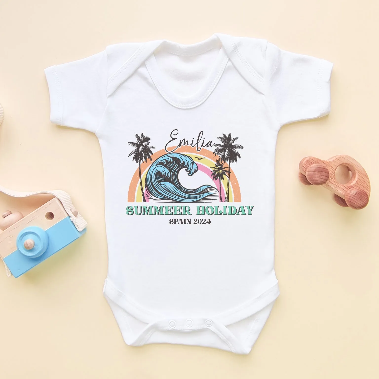 Retro Summer Holiday Personalised Baby Bodysuit