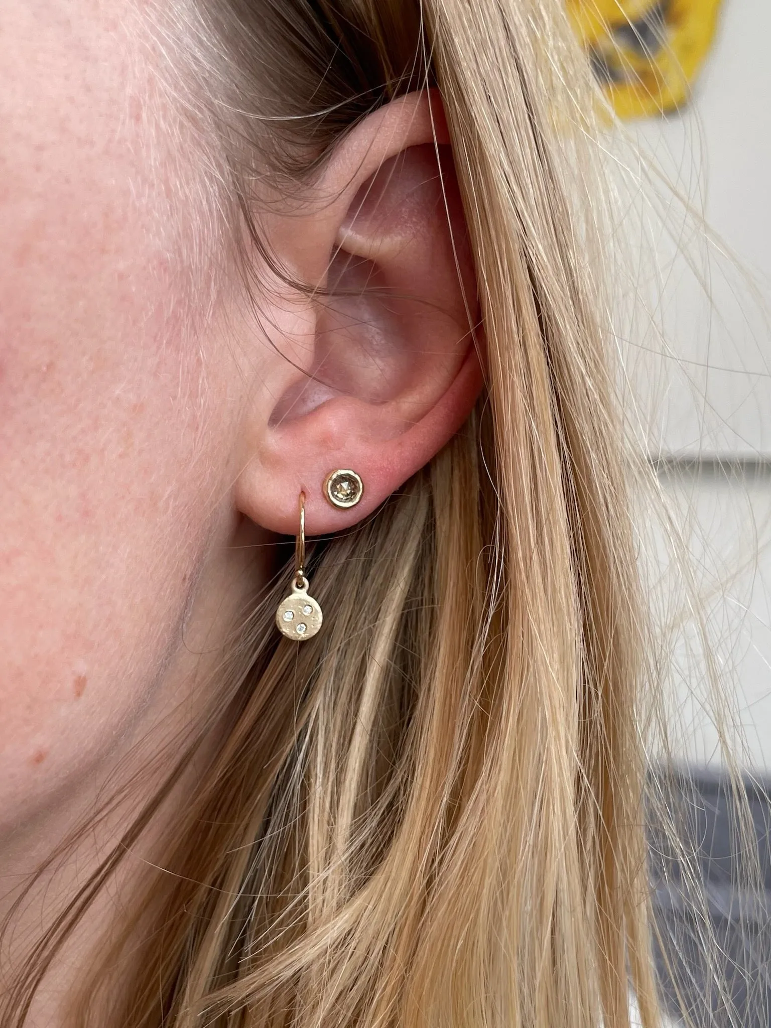 Rose Cut Champagne Diamond Gold Portal Studs