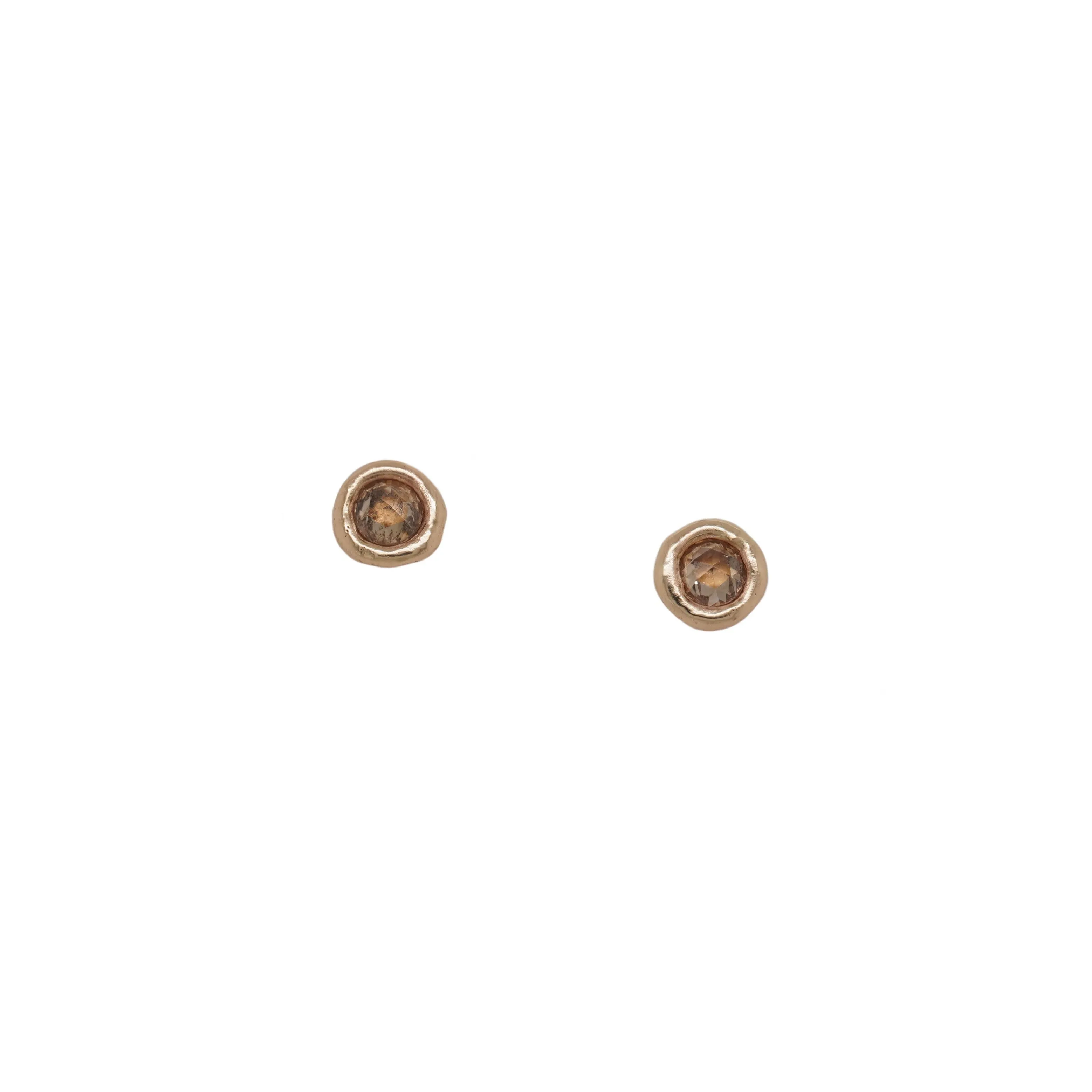 Rose Cut Champagne Diamond Gold Portal Studs