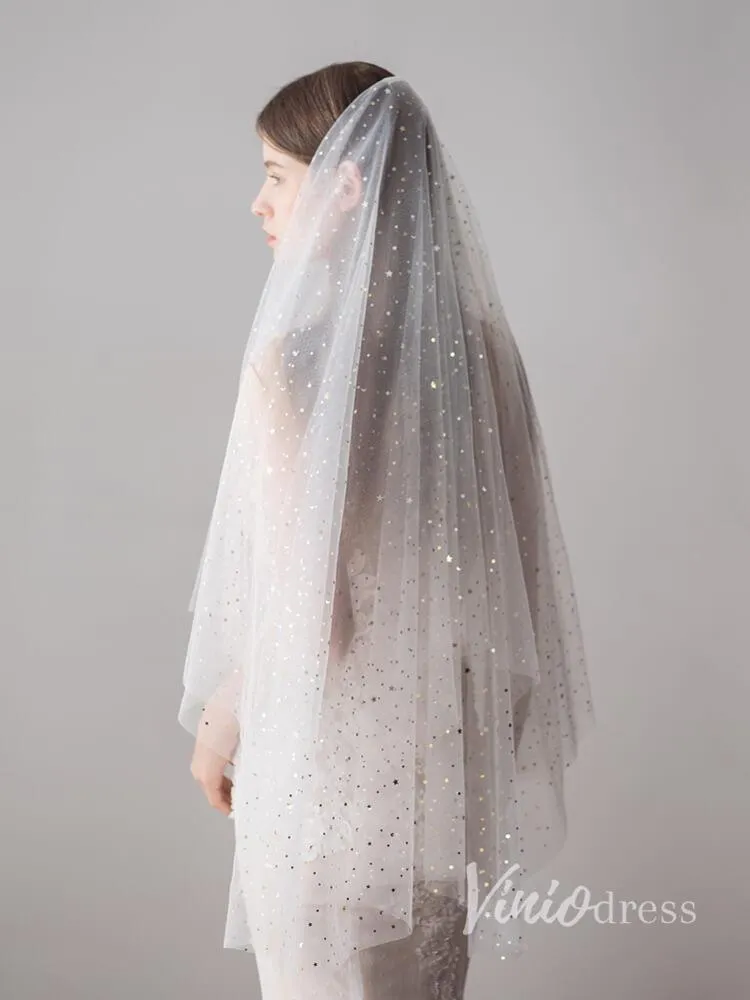 Roycebridal Shiny Bridal Veils with Gold Star Sparkly Wedding Veil ACC1042