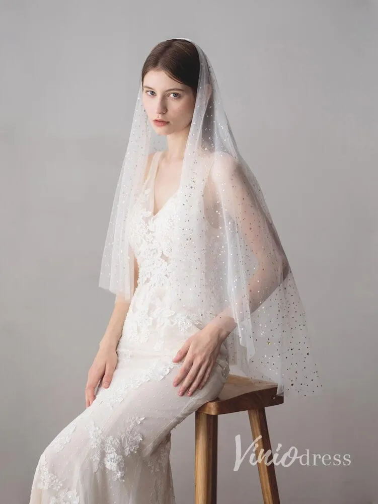 Roycebridal Shiny Bridal Veils with Gold Star Sparkly Wedding Veil ACC1042