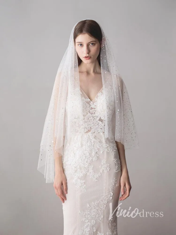 Roycebridal Shiny Bridal Veils with Gold Star Sparkly Wedding Veil ACC1042