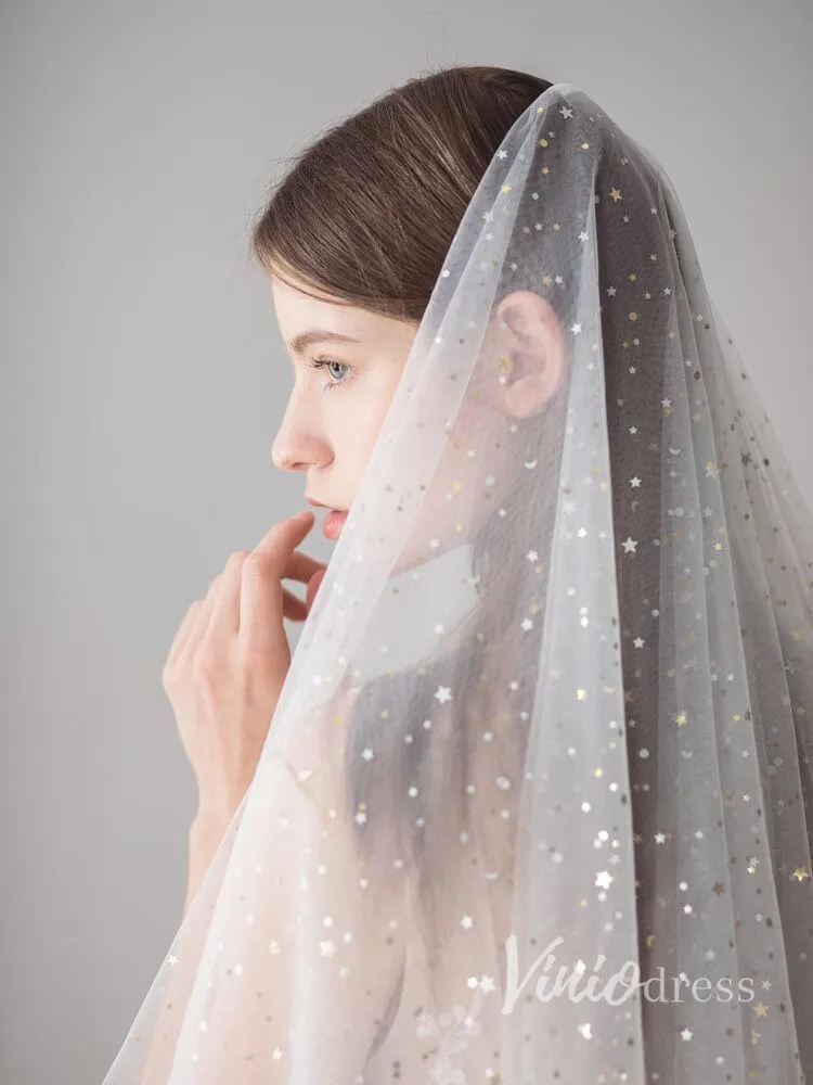 Roycebridal Shiny Bridal Veils with Gold Star Sparkly Wedding Veil ACC1042
