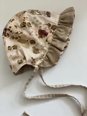 Ruffle Bonnet - Muted Florals Dark