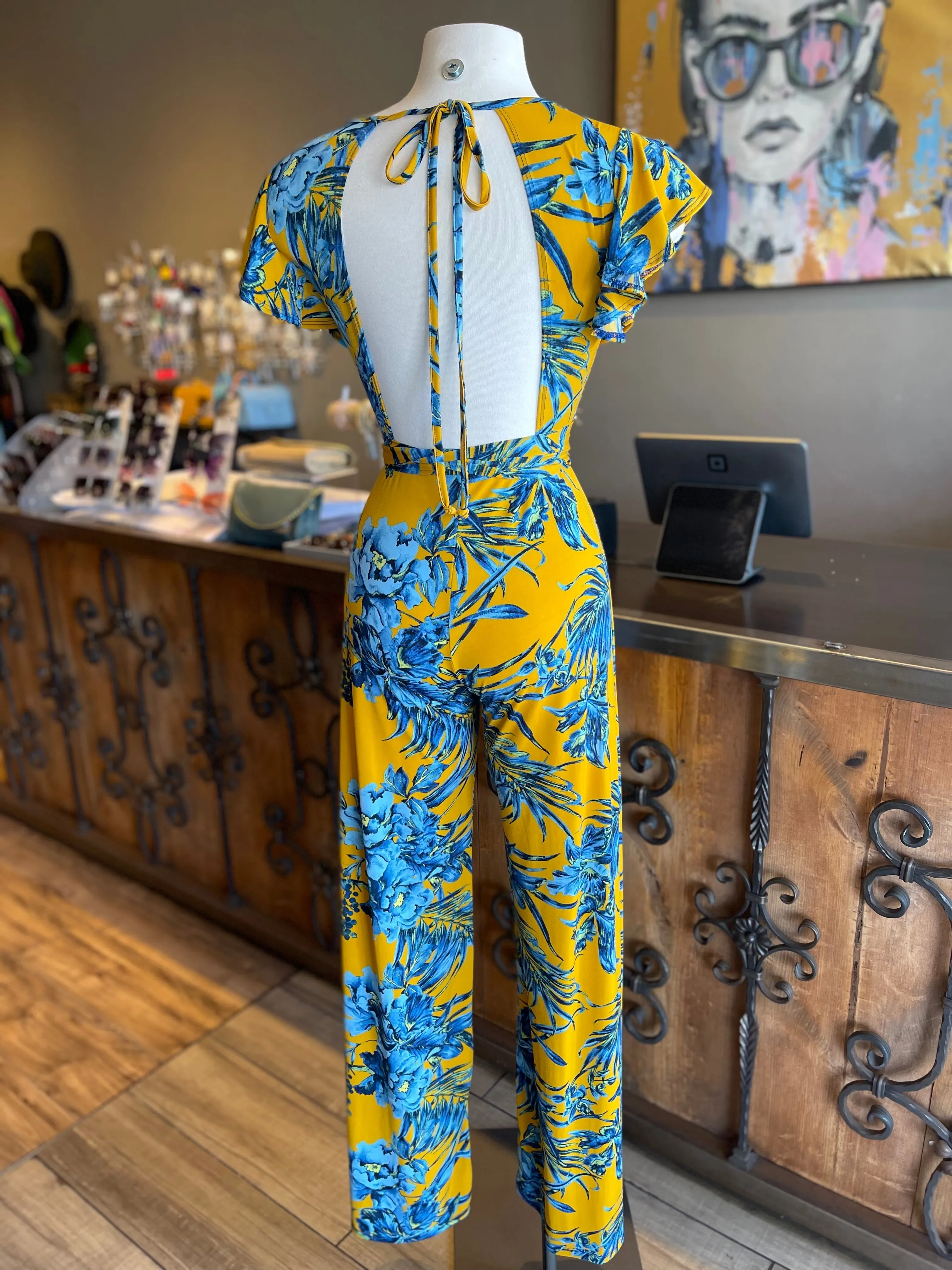 Ruffle Short Sleeve Backless Jumpsuit FINAL SALE