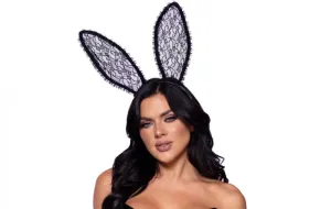 Ruffle Trimmed Bendable Bunny Ears - Black