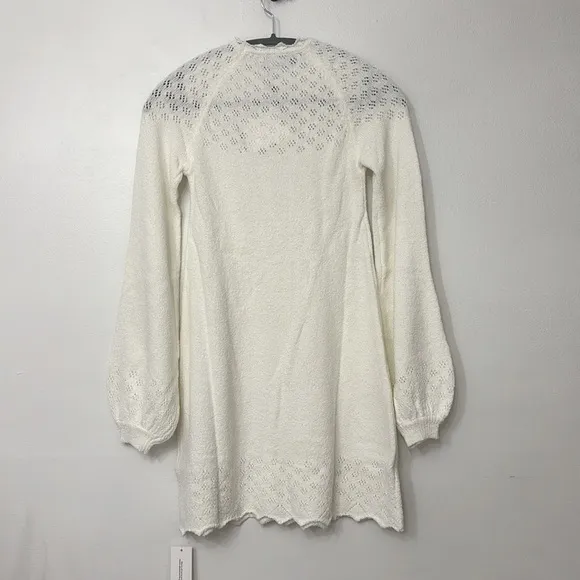 RUMORED Vermont Mini Dress Boho Chic White Long Sleeve Sweater Knit Short Dress