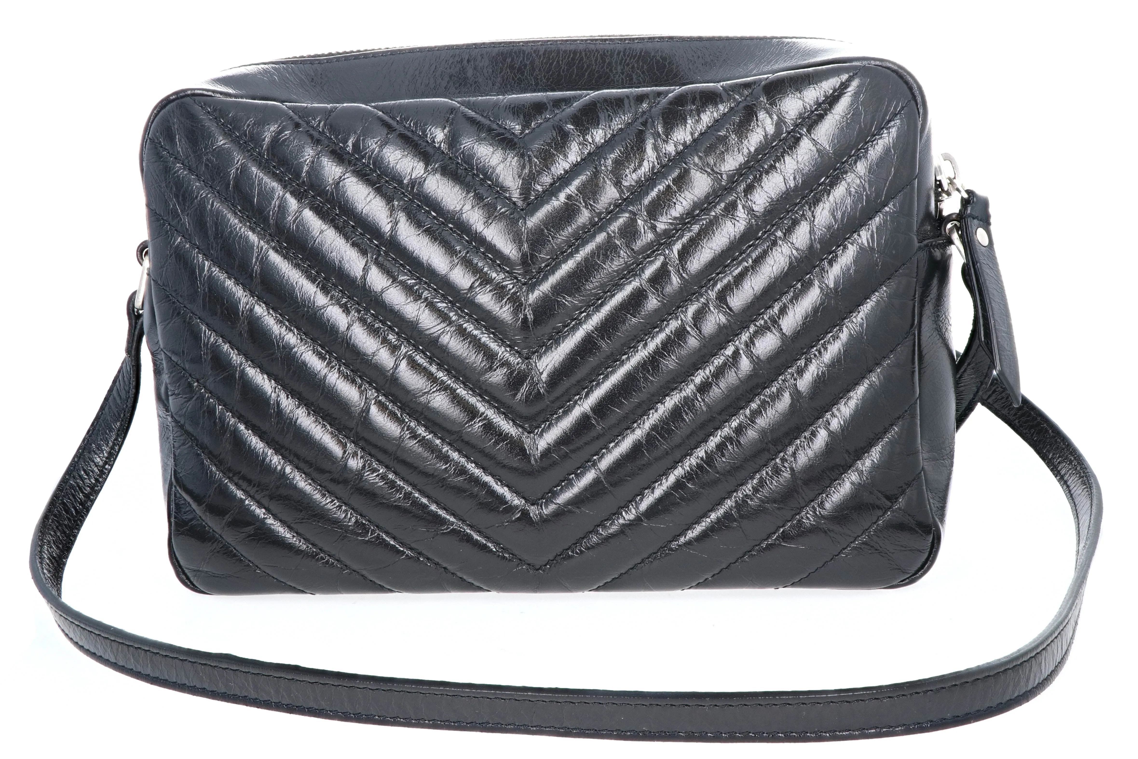 Saint Laurent Quilted Crinkled Leather Camera Bag