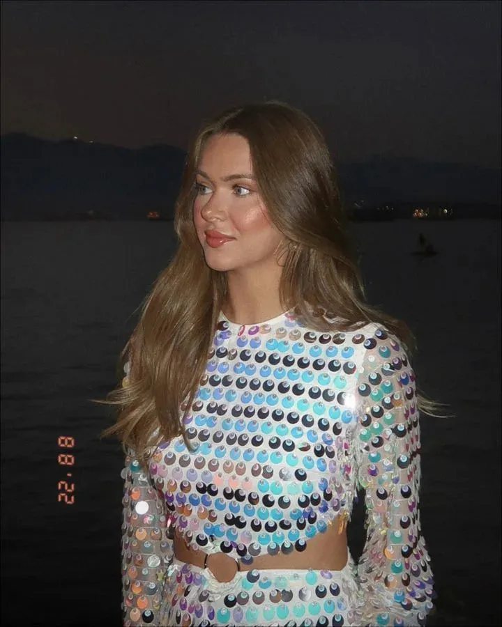 Sequin Embellished Cut-Out Mini Dress with Long Sleeves Round Neck