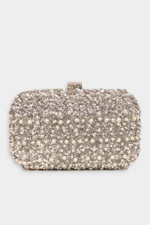 Sequins Pearl Clutch in Silver
