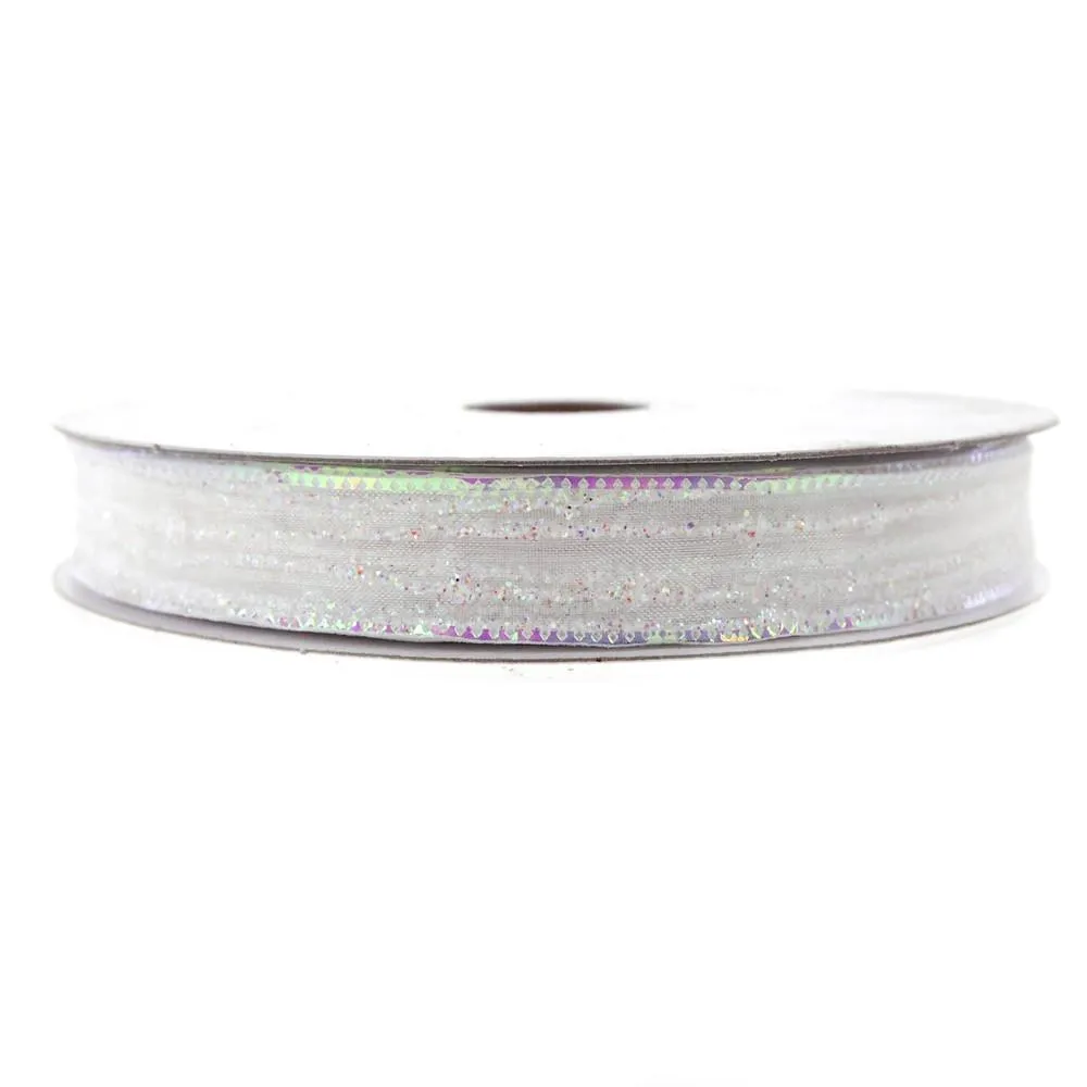 Sheer Glitter Stripe Corsage Ribbon, 5/8-Inch, 50-Yard