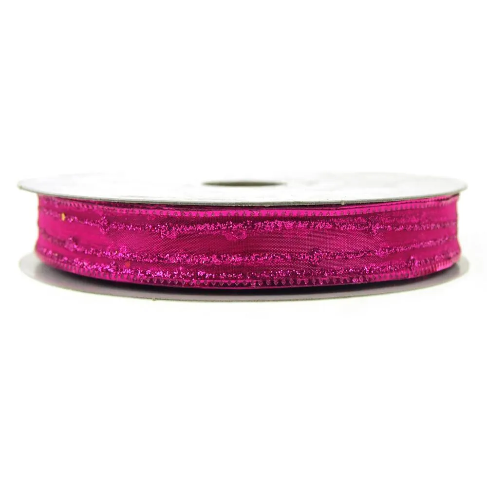 Sheer Glitter Stripe Corsage Ribbon, 5/8-Inch, 50-Yard