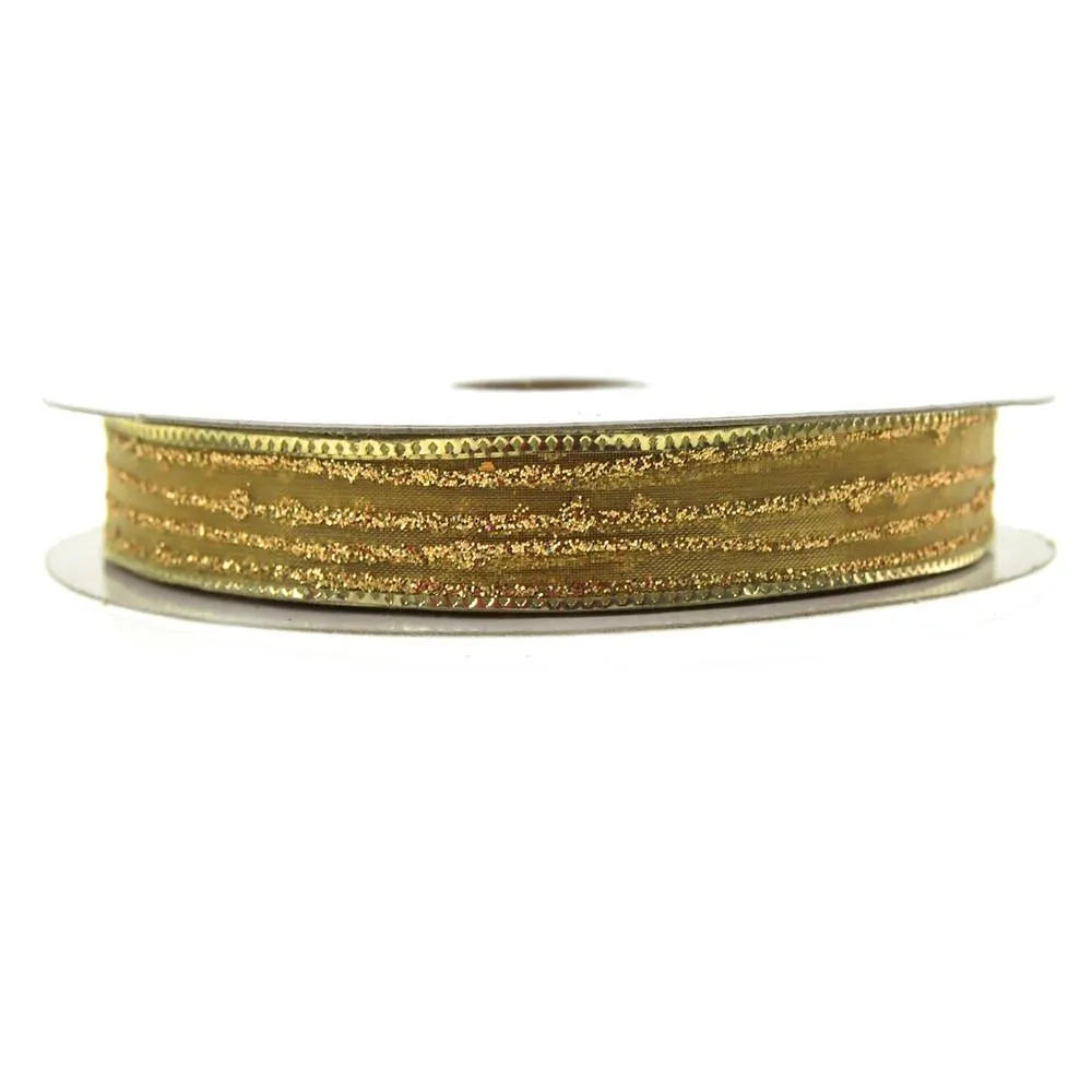 Sheer Glitter Stripe Corsage Ribbon, 5/8-Inch, 50-Yard