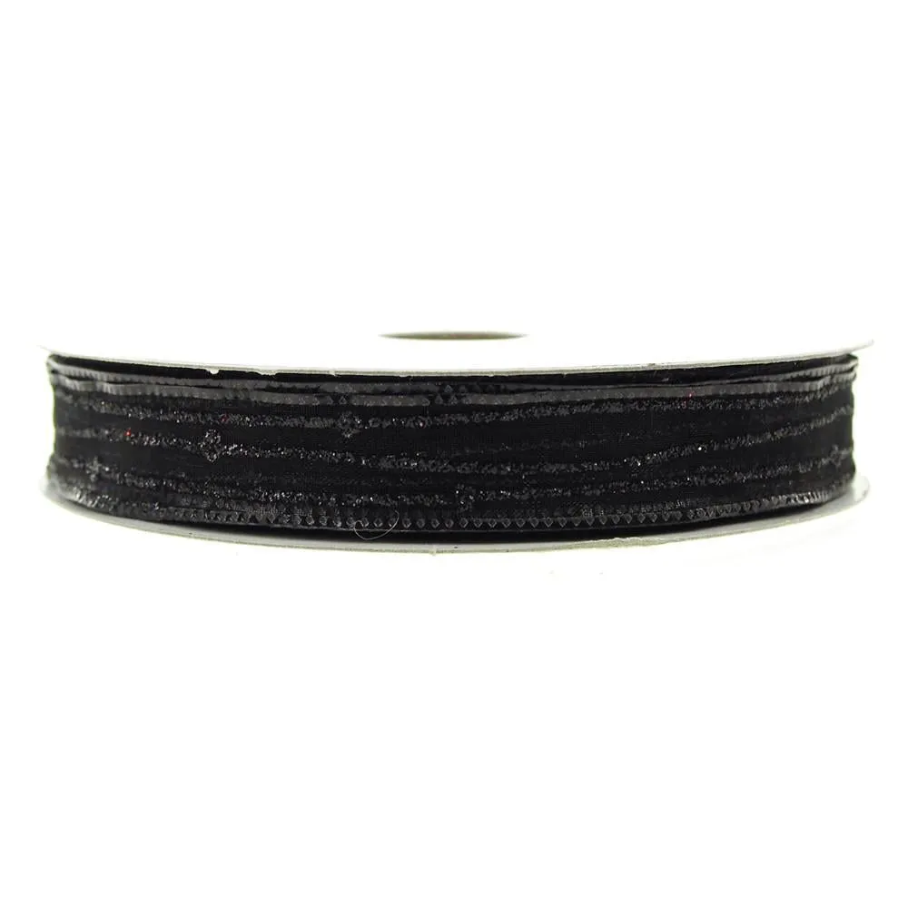 Sheer Glitter Stripe Corsage Ribbon, 5/8-Inch, 50-Yard