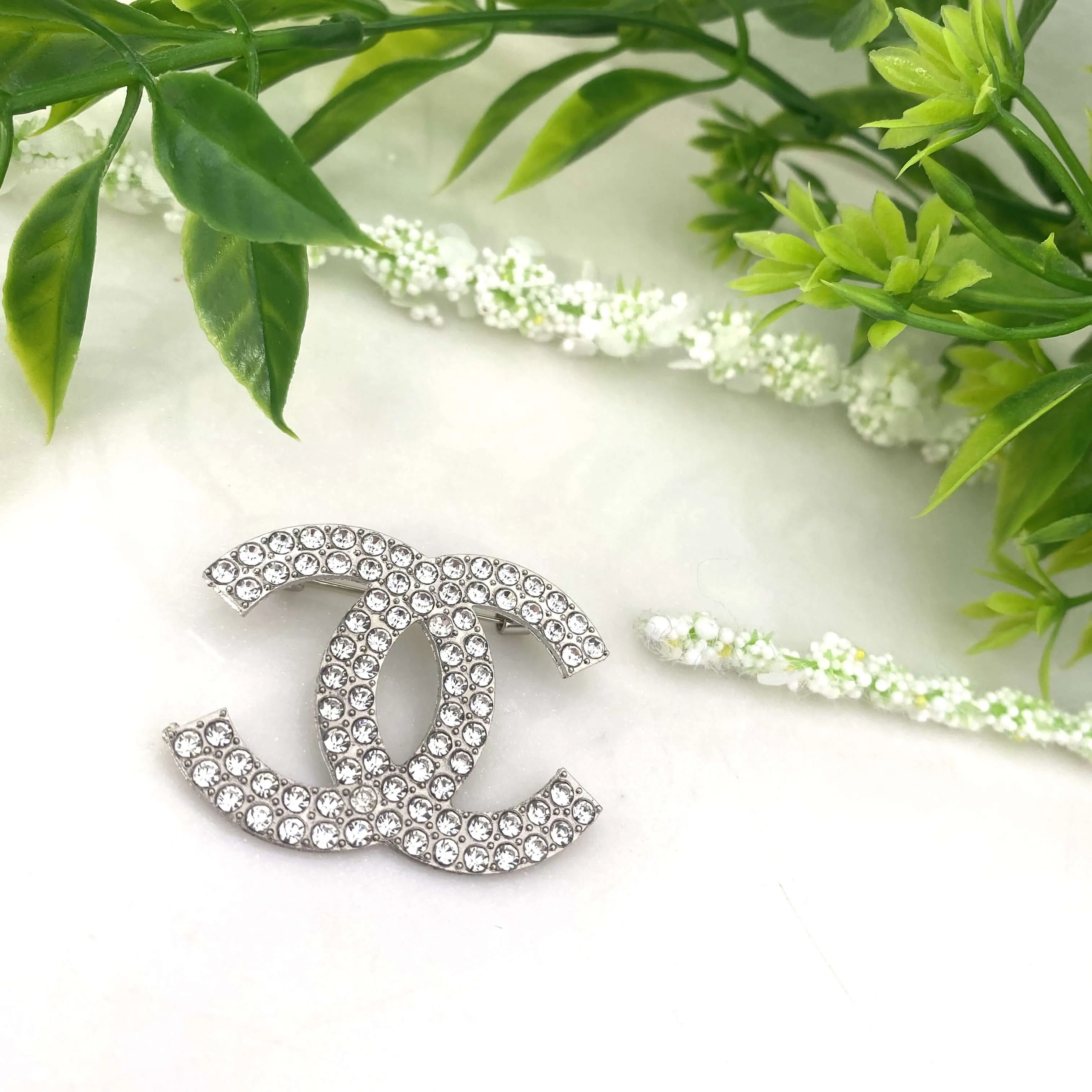 Silver CC Sparkly Brooch