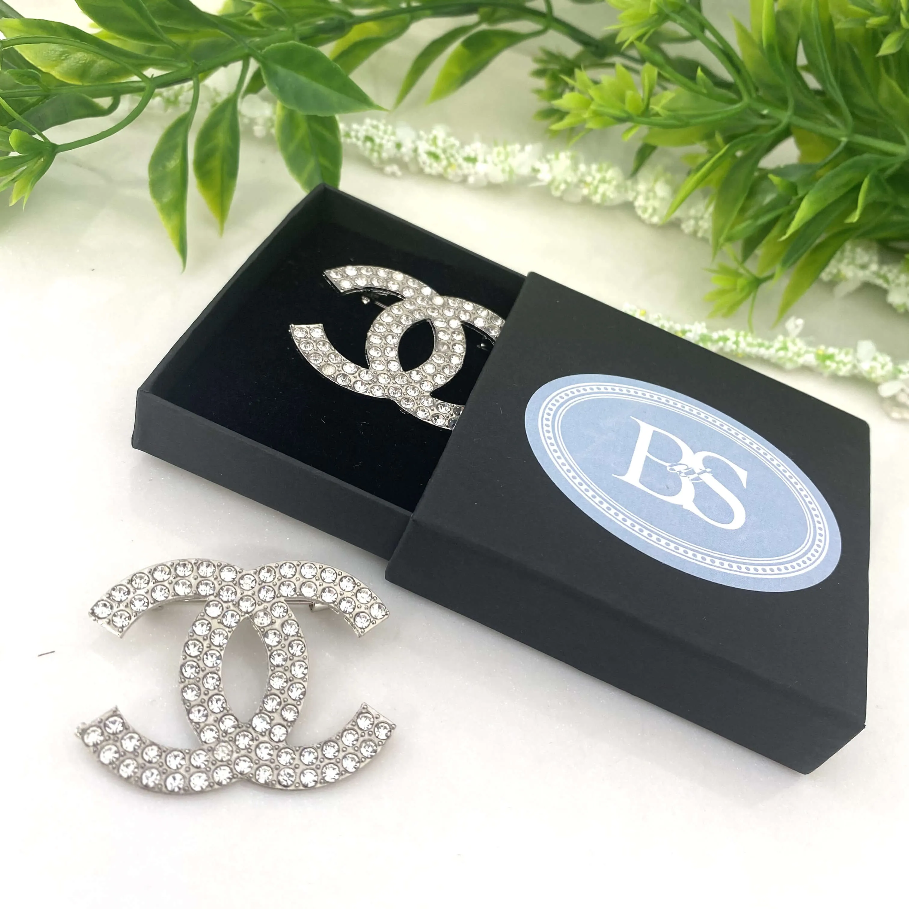 Silver CC Sparkly Brooch