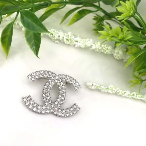 Silver CC Sparkly Brooch