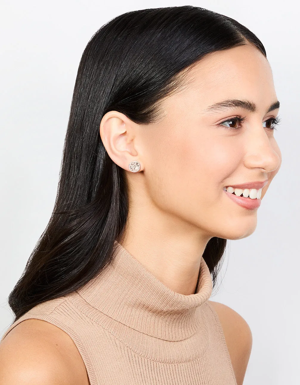 Silver Diamante With Frame Stud Earrings