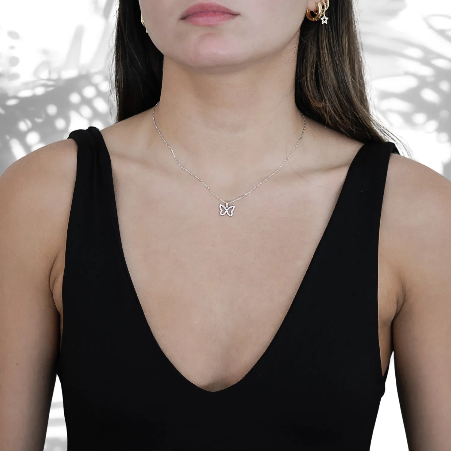 Silver Sparkly Butterfly Necklace