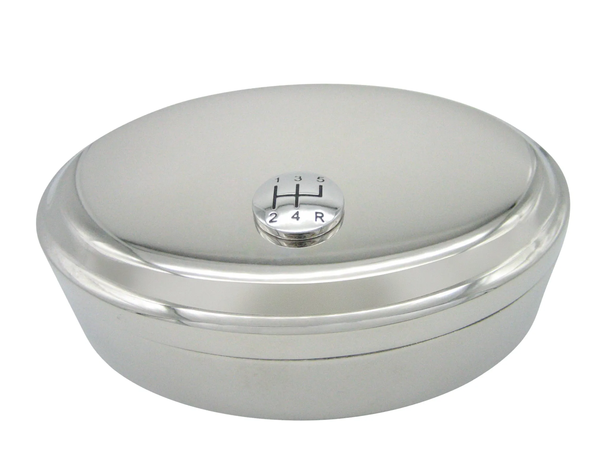 Silver Toned Glossy Gear Shift Pendant Oval Trinket Jewelry Box