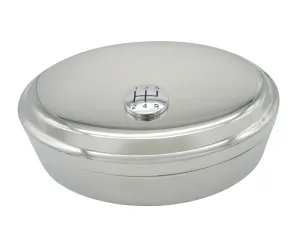 Silver Toned Glossy Gear Shift Pendant Oval Trinket Jewelry Box
