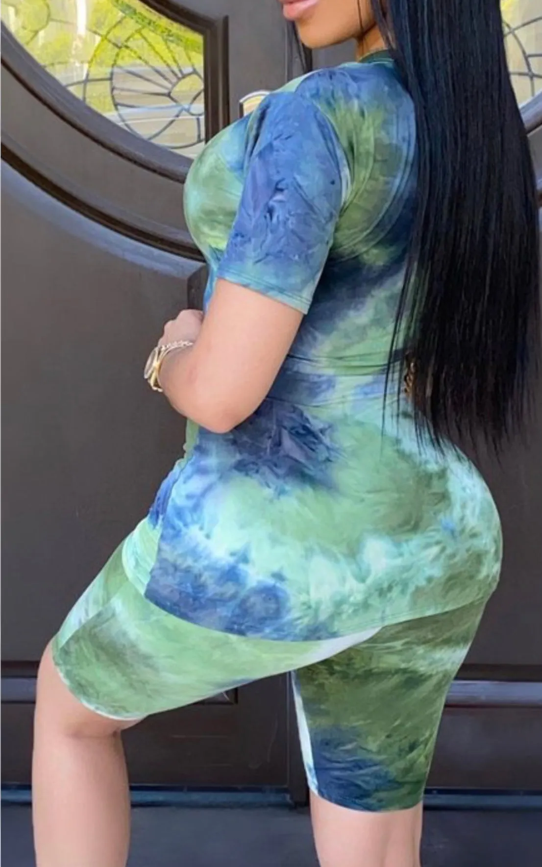 Size Large Left ‼️OLIVE/BLUE Tie-Dye Matching Short Set