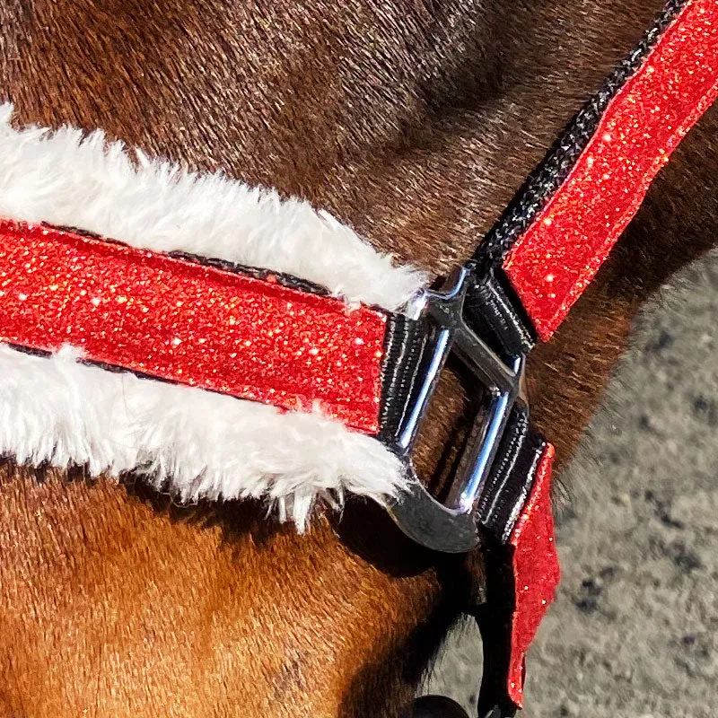 Sparkly Glitter Halter with Vegan Fur Red