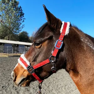 Sparkly Glitter Halter with Vegan Fur Red