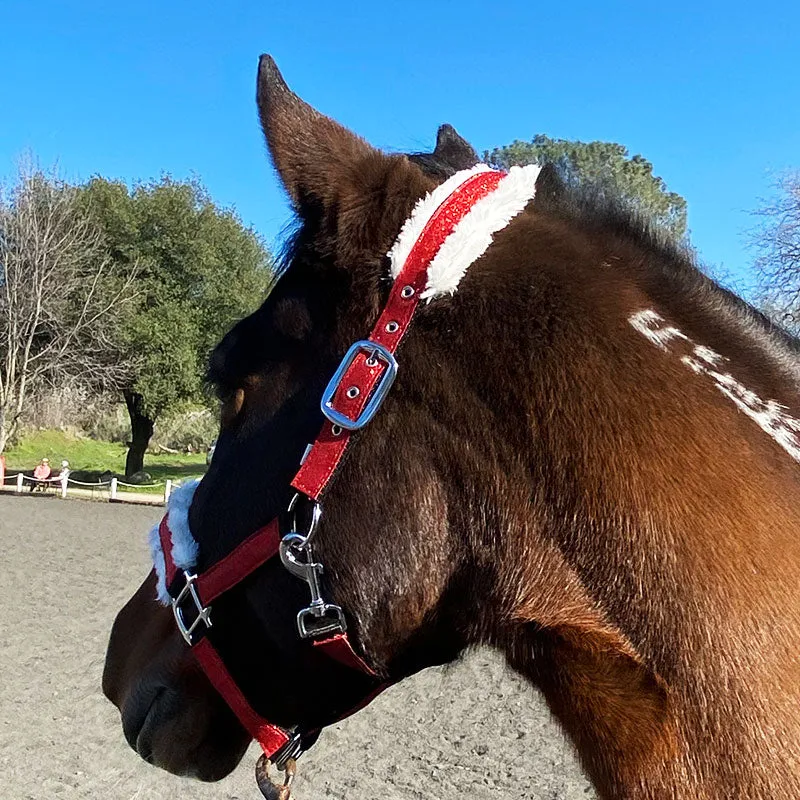 Sparkly Glitter Halter with Vegan Fur Red