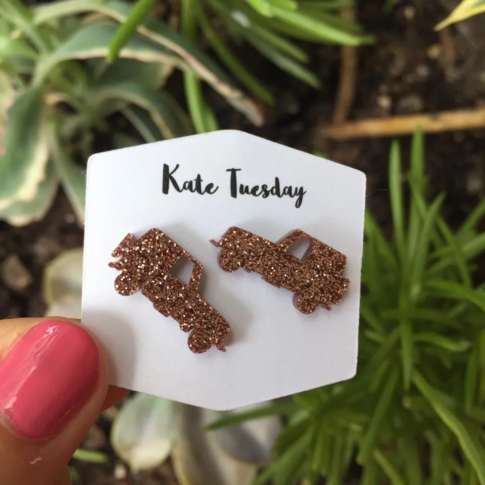 Sparkly Jeep Stud Acrylic Earrings CHOOSE YOUR COLOR (18 available)