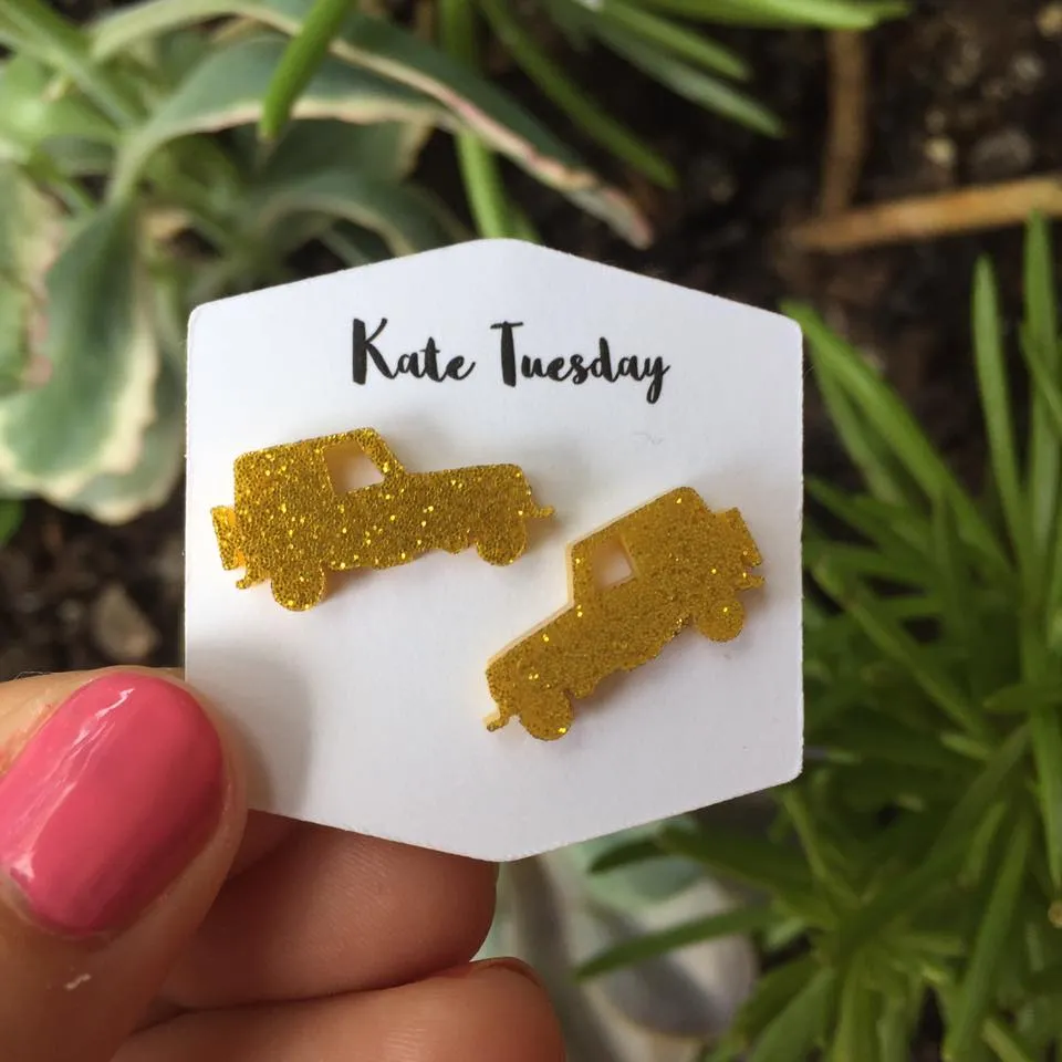 Sparkly Jeep Stud Acrylic Earrings CHOOSE YOUR COLOR (18 available)