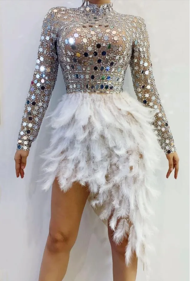 Sparkly Silver Sequins Feather Dress