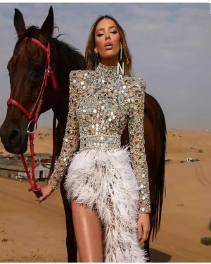 Sparkly Silver Sequins Feather Dress