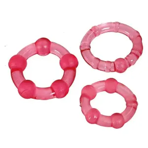 Stretchy Pink Rubber Cock Ring Set for Him