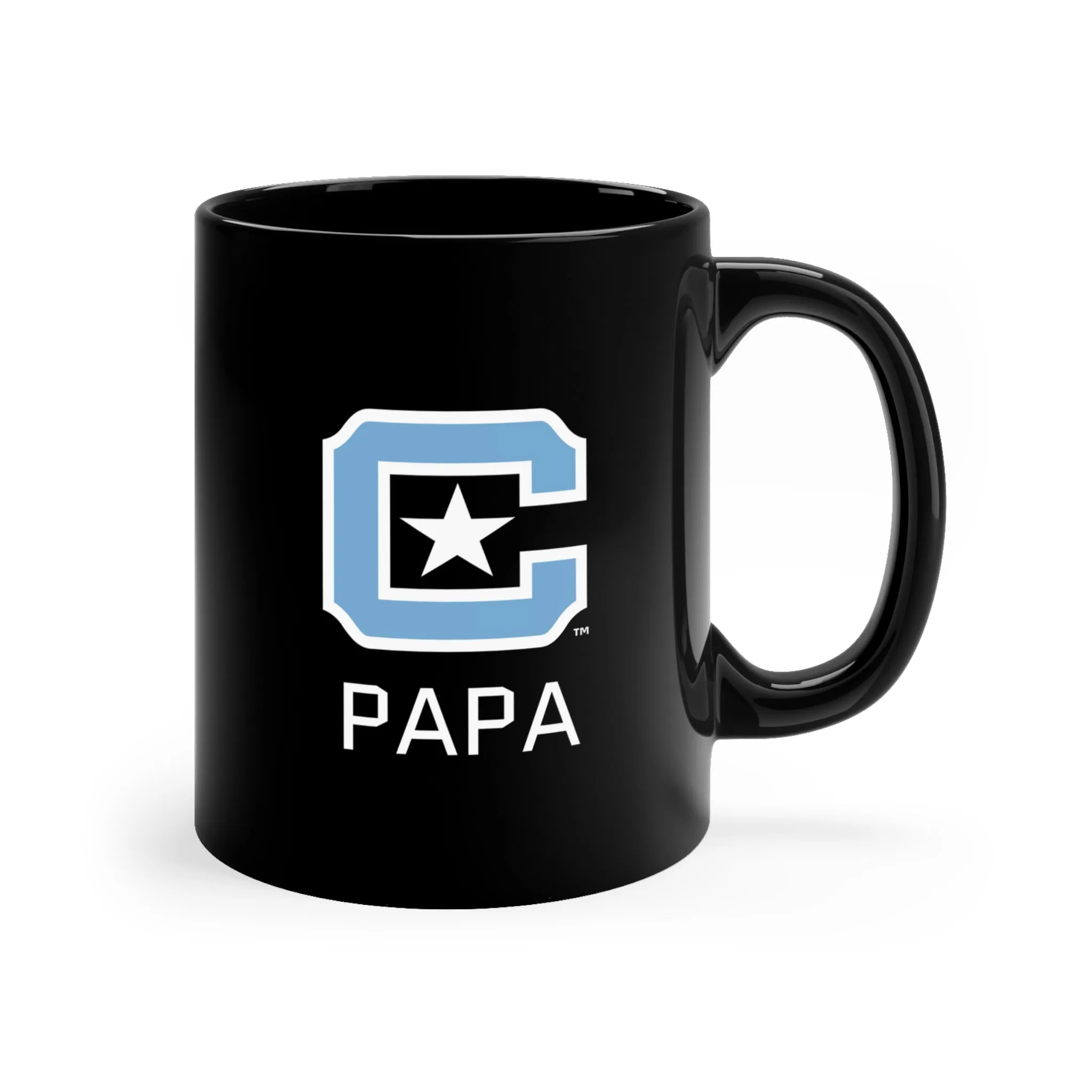 The Citadel Block C Logo, Sports Papa, Black Mug, 11oz