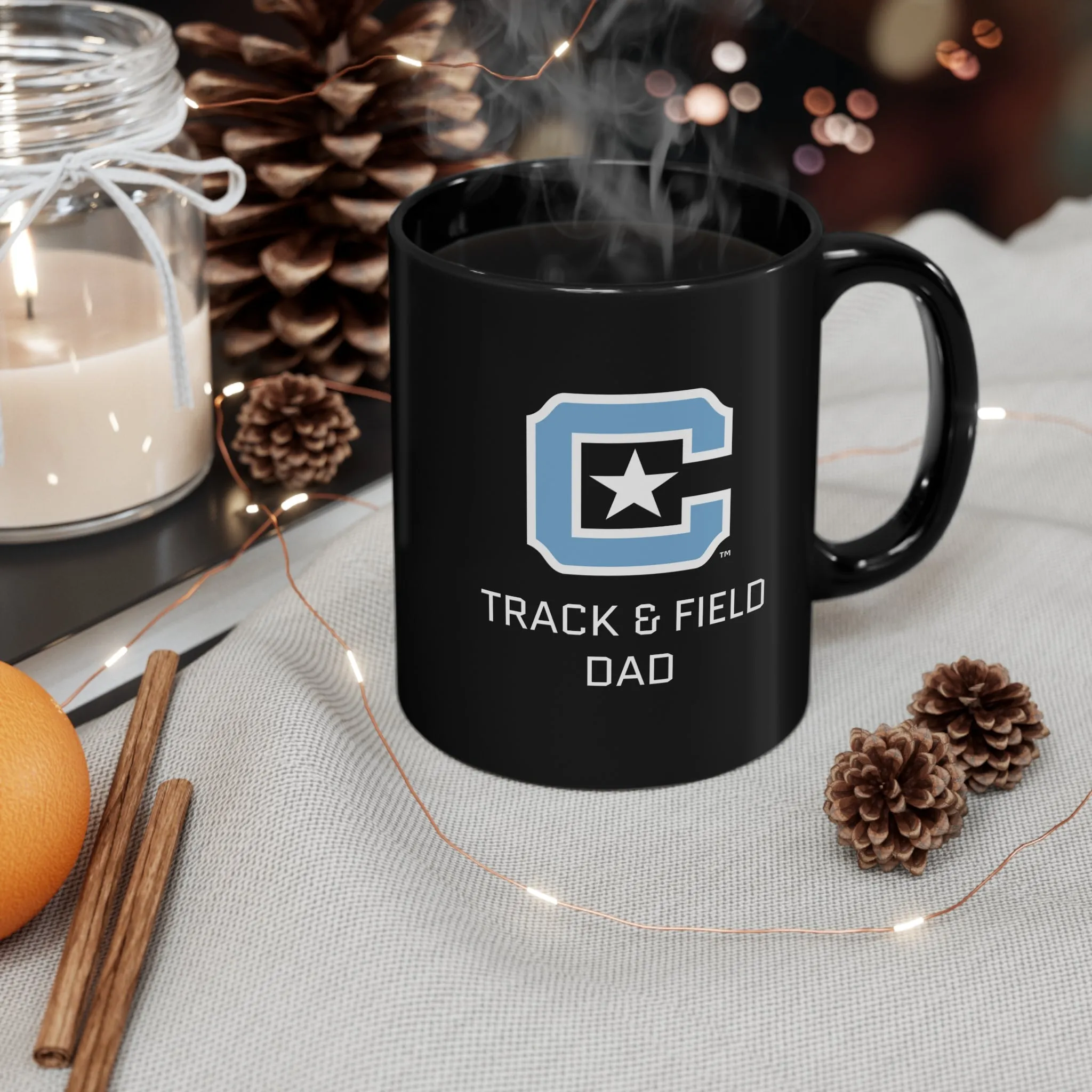 The Citadel Block C Logo, Sports Track & Field Dad, Black Mug, 11oz