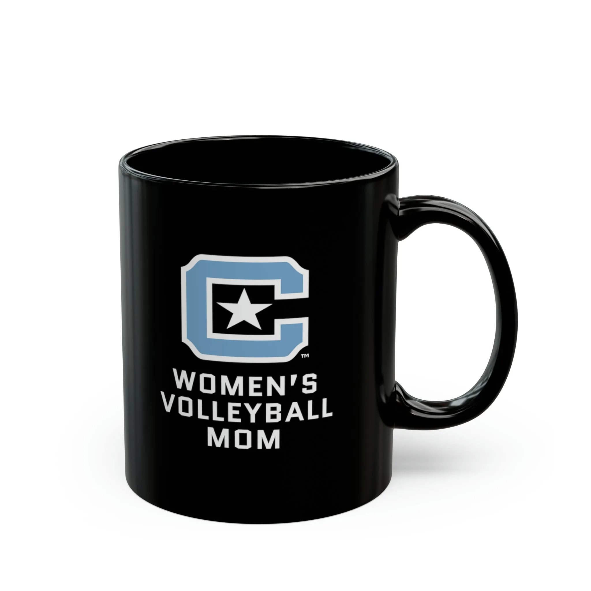 The Citadel Block C Logo, Sports Women's Volleyball Mom, Black Mug, 11oz