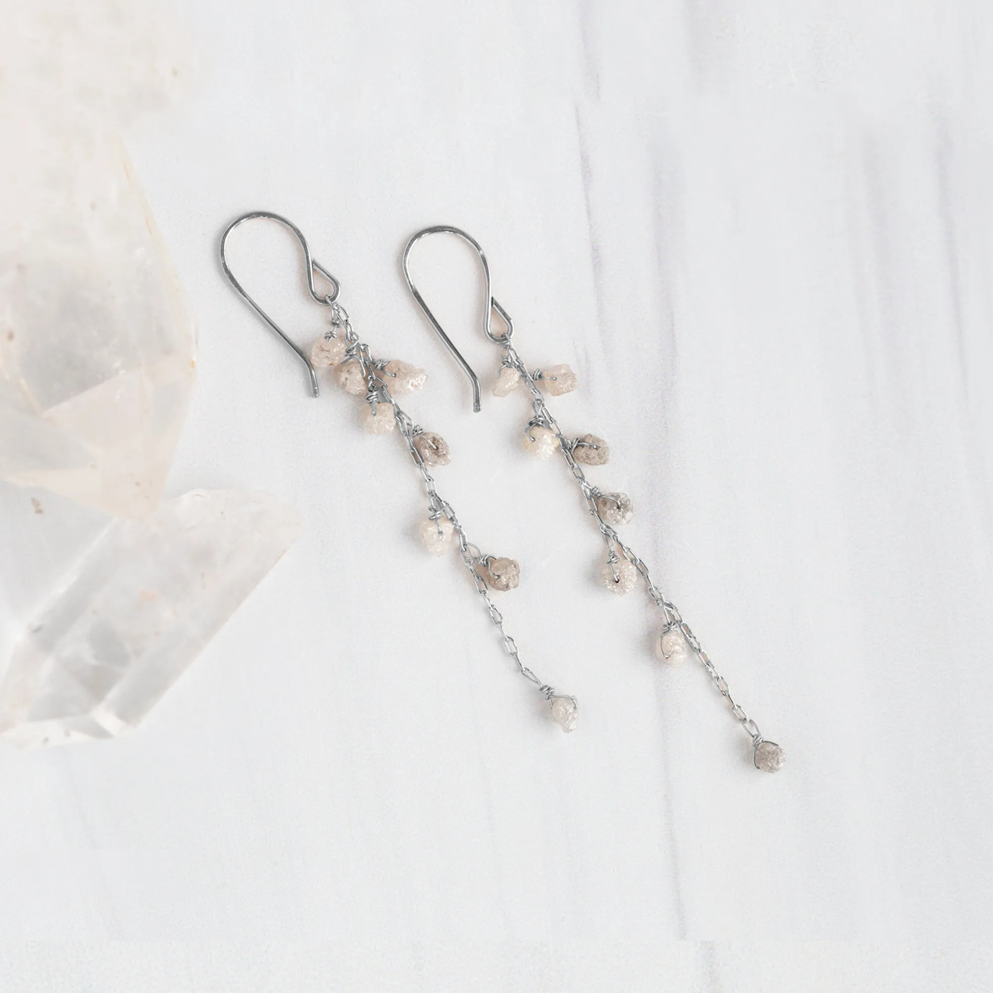 The Rough Grey Diamond Cascade Earrings | Sterling Silver