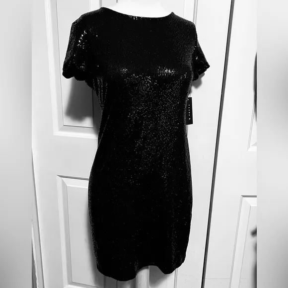 Tiana B. Sequins bodycon midi dress size M Black NWT