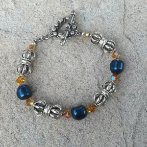 Tibetan silver bracelet with Swarovski crystals and pearls