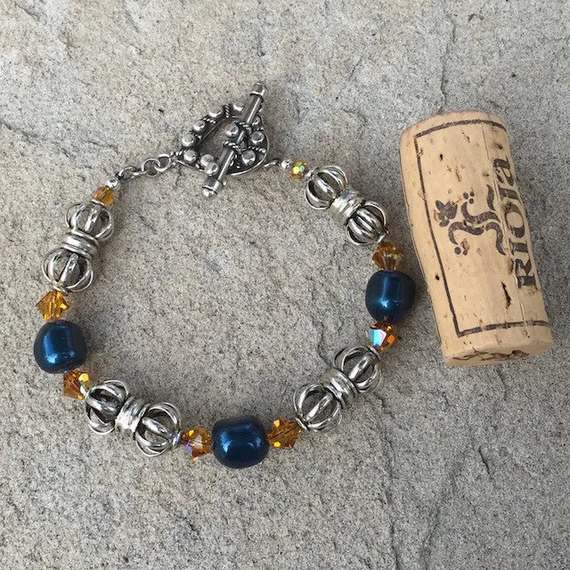 Tibetan silver bracelet with Swarovski crystals and pearls