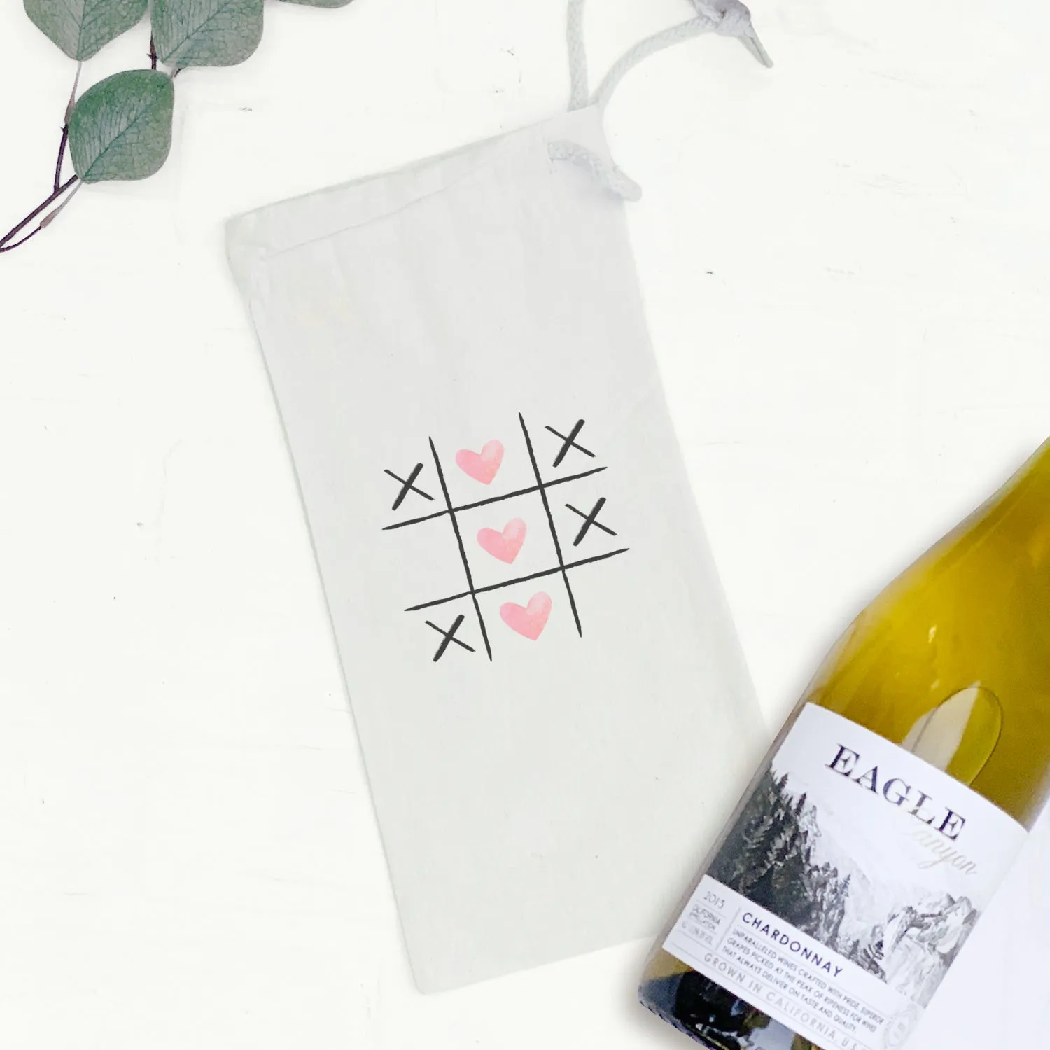 Tic Tac Toe Hearts - Valentine's Day Canvas Wine Bag