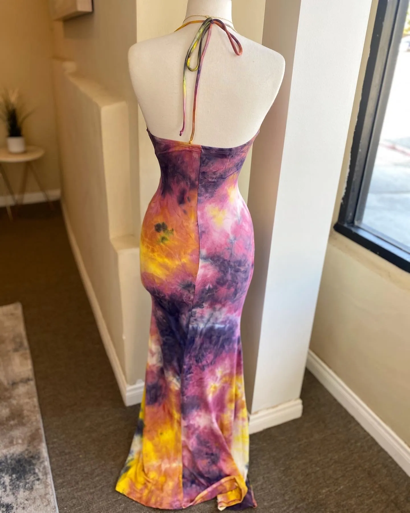 Tie Dye Cut Out Halter Dress FS
