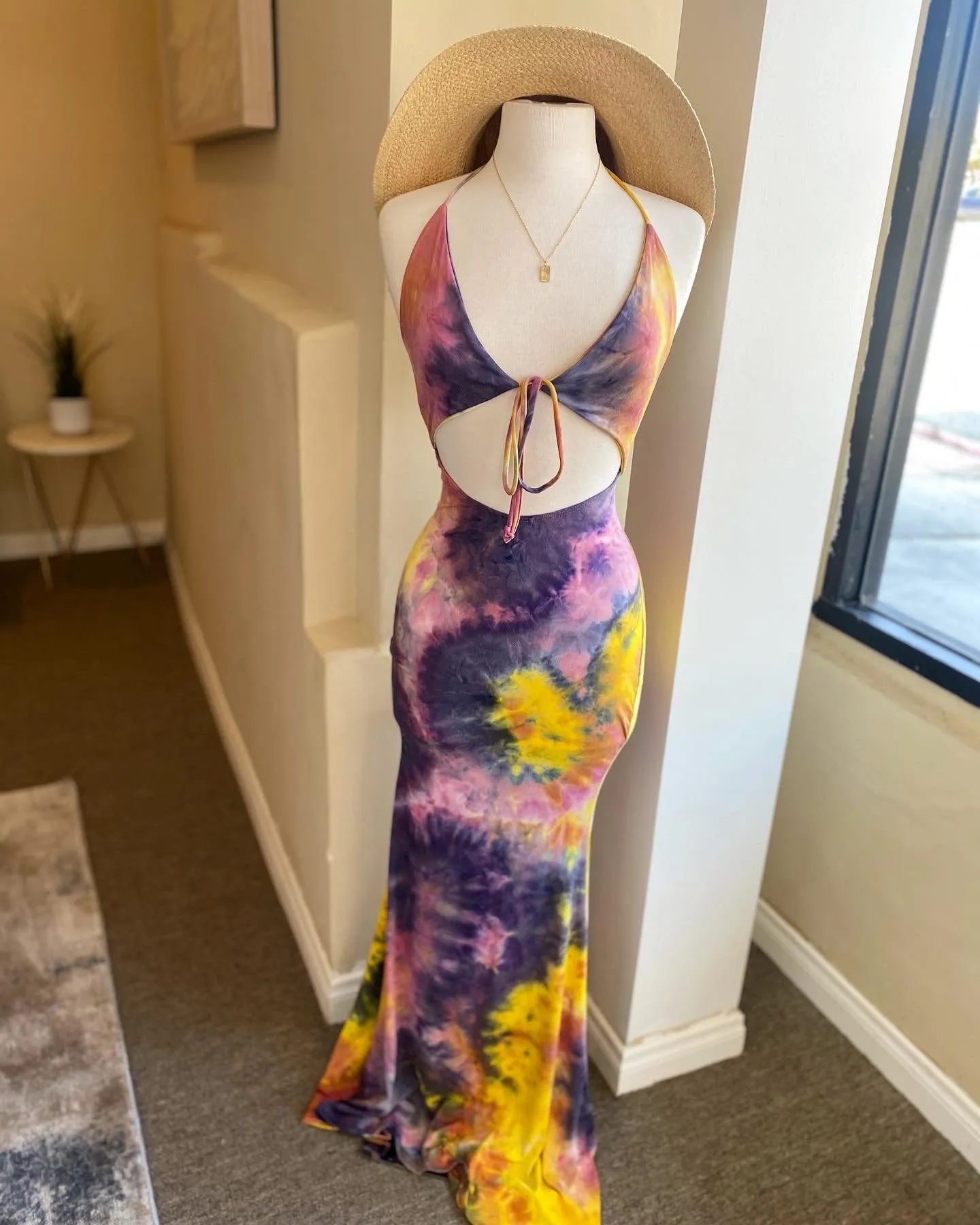 Tie Dye Cut Out Halter Dress FS