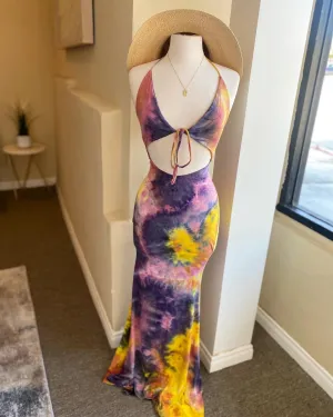 Tie Dye Cut Out Halter Dress FS