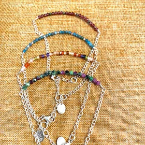 Tiny Gemstone Recycled Sterling Silver Chain Bracelet