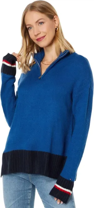 Tommy Hilfiger Womens Color-Block 1/2 Zip Sweater True Blue / Sky Captain L
