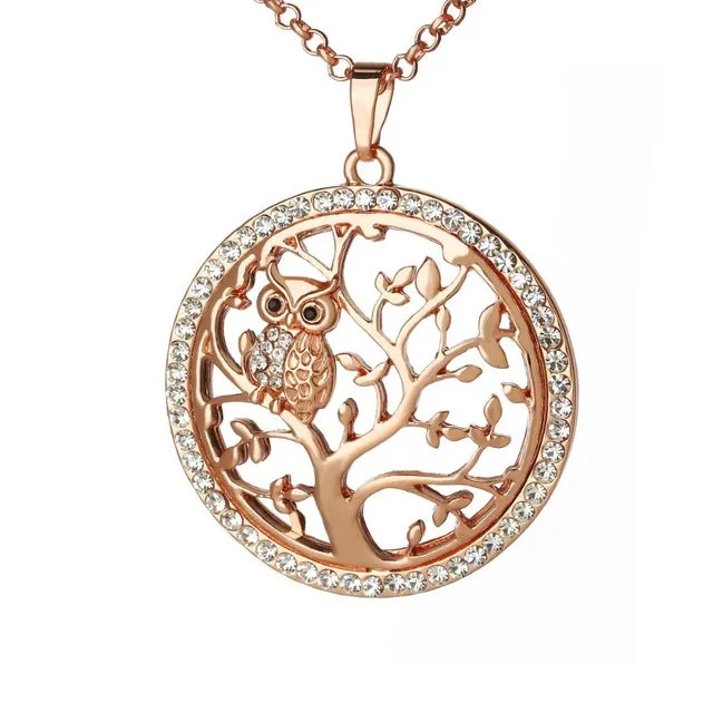 Tree of Life & Gold Owl Necklace (3 Colors)